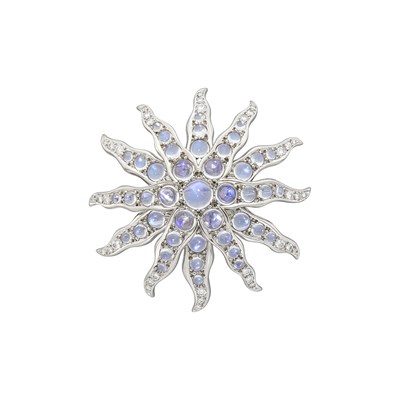 Lot 2036 - Tiffany & Co. Platinum, Moonstone and Diamond Starburst Brooch
