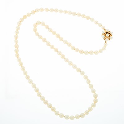 Lot 1191 - Long Semi-Baroque Cultured Pearl Necklace with Gold Clasp