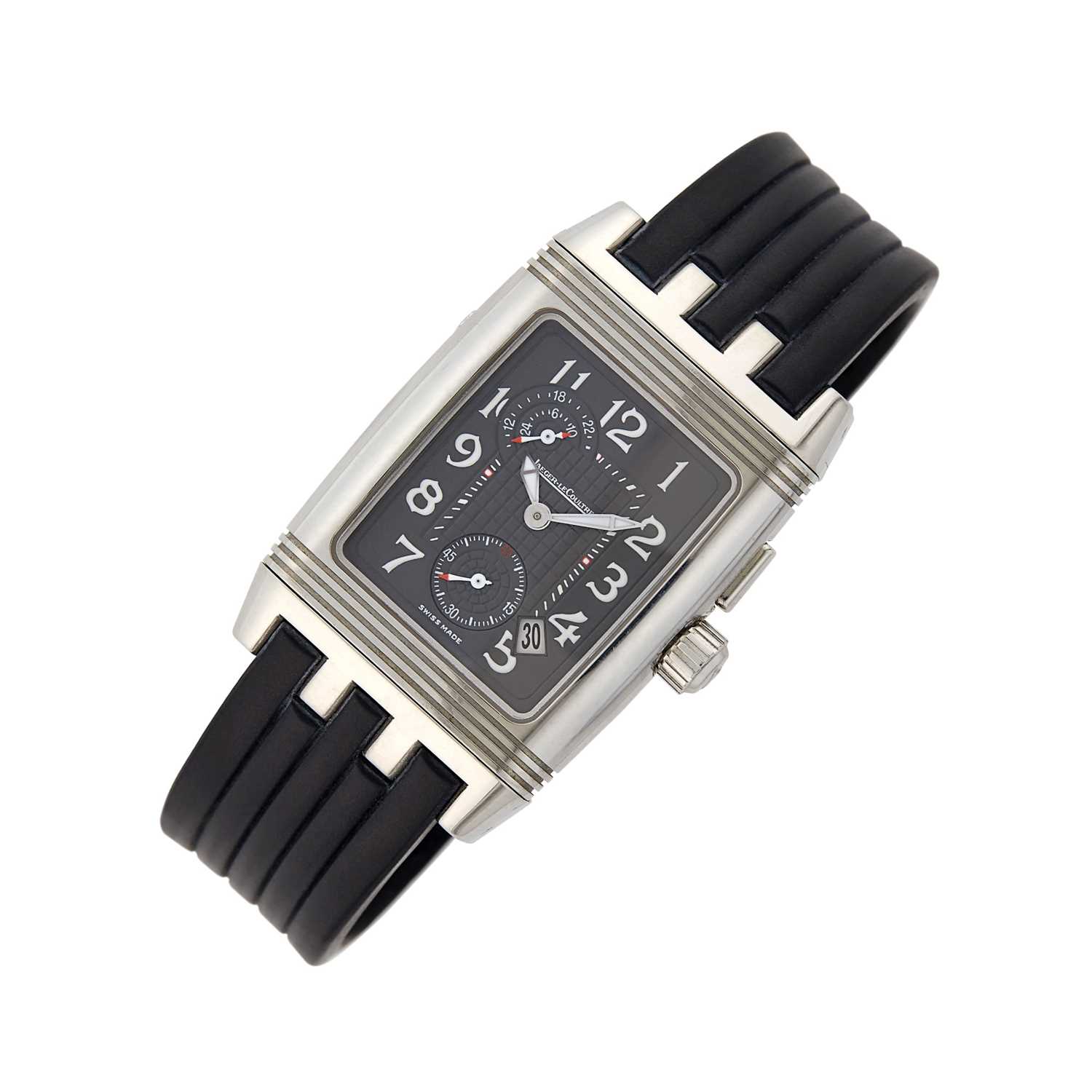 Lot 1053 - Jaeger LeCoultre Stainless Steel 'Gran Sport Day/Night Reverso Duoface' Wristwatch, Ref. 295.8.51
