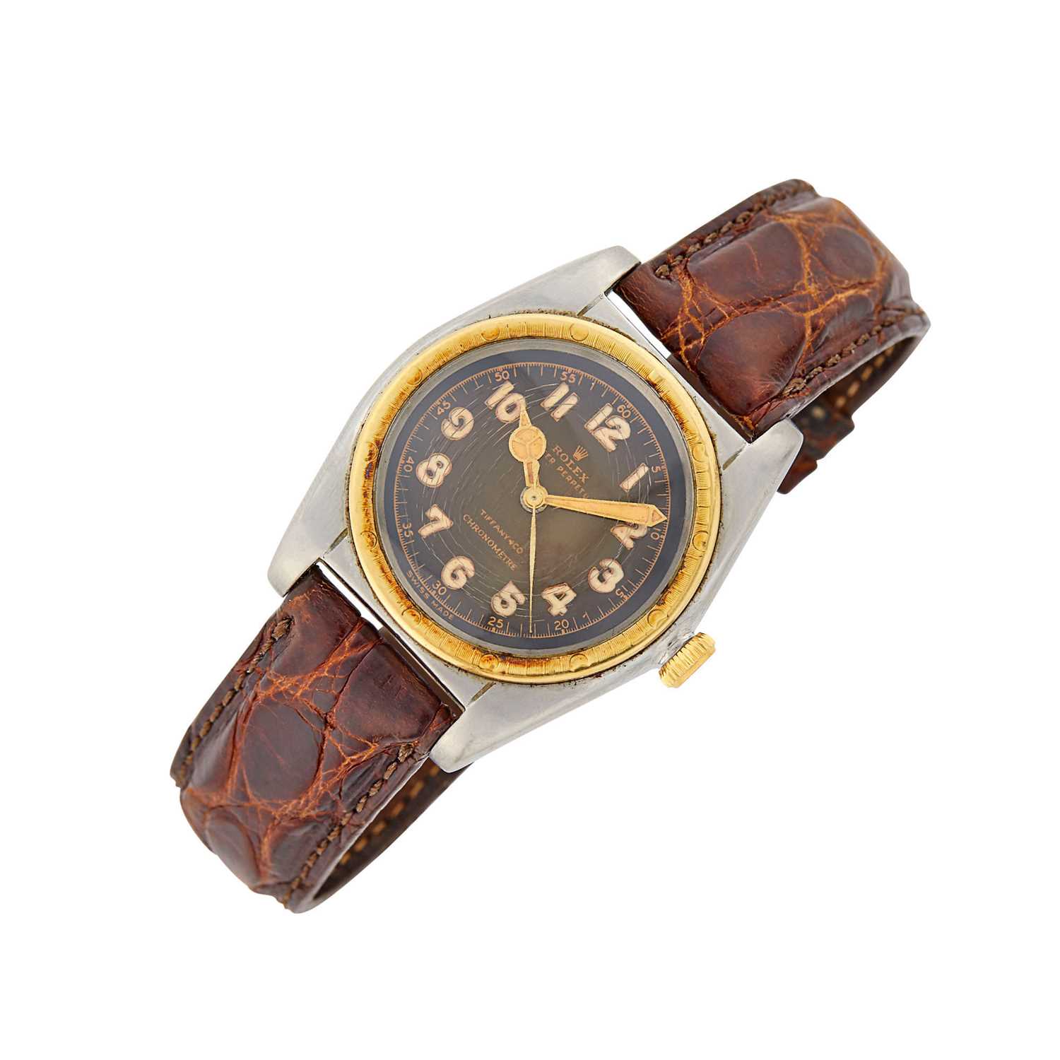 Lot 1058 - Rolex Stainless Steel and Gold 'Bubbleback' Wristwatch, Ref. 5015, Retailed by Tiffany & Co.