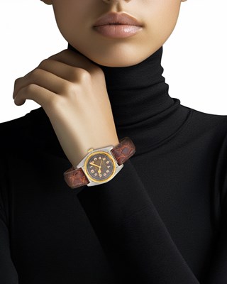 Lot 1058 - Rolex Stainless Steel and Gold 'Bubbleback' Wristwatch, Ref. 5015, Retailed by Tiffany & Co.
