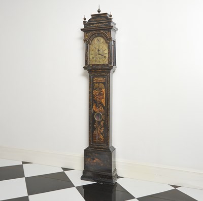 Lot 222 - Queen Anne Gilt and Black Japanned Longcase Clock
