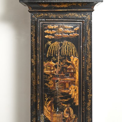 Lot 222 - Queen Anne Gilt and Black Japanned Longcase Clock