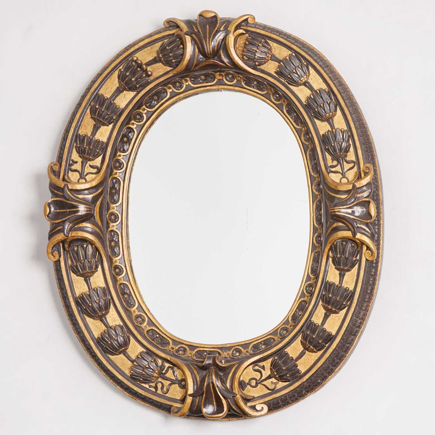 Lot 220 - Aesthetic Movement Ebonized and Parcel-Gilt Mirror