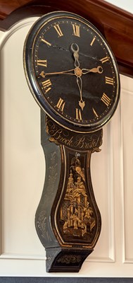 Lot 255 - English Black Painted and Chinoiserie Decorated 'Act of Parliament' Wall Clock