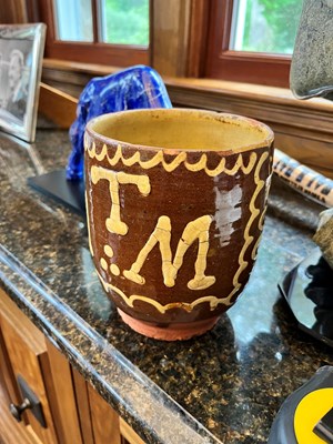 Lot 205 - English Slipware Loving Cup, Initialed MTM