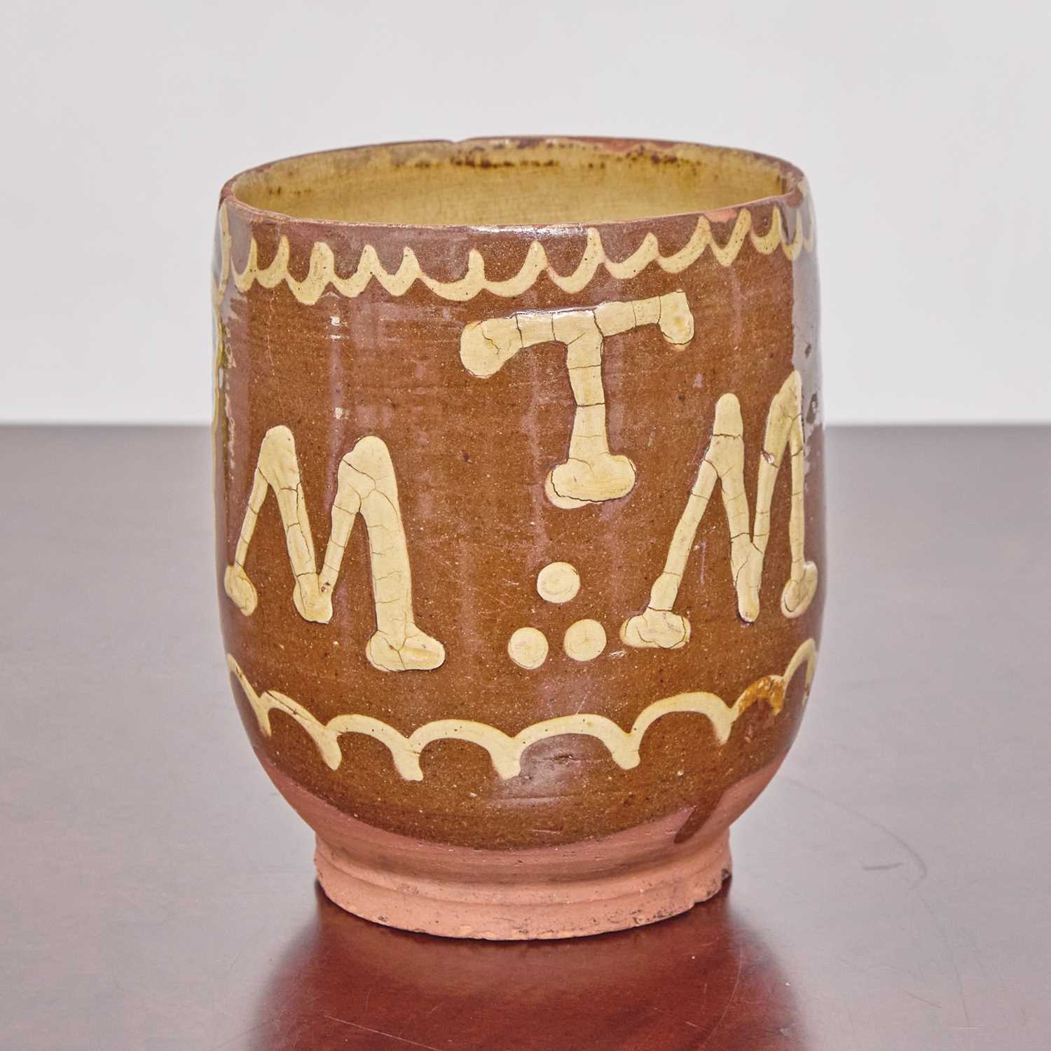 Lot 205 - English Slipware Loving Cup, Initialed MTM