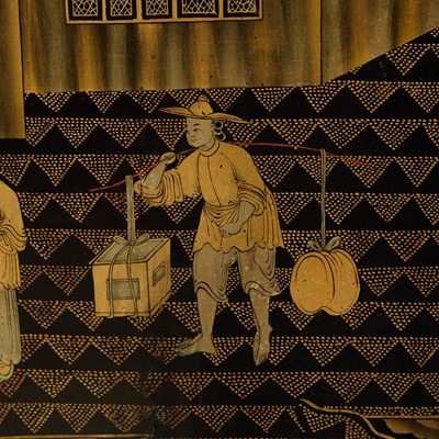 Lot 139 - Chinese Gilt and Black Lacquered Four-Panel Floor Screen