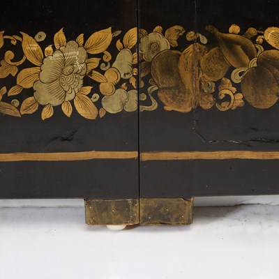 Lot 139 - Chinese Gilt and Black Lacquered Four-Panel Floor Screen