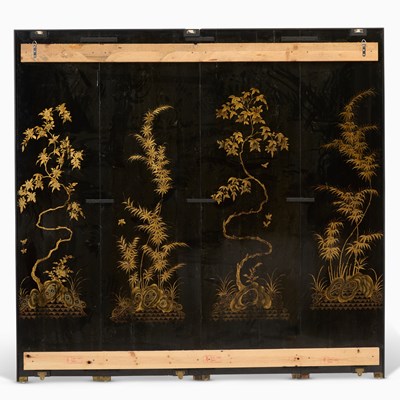Lot 139 - Chinese Gilt and Black Lacquered Four-Panel Floor Screen