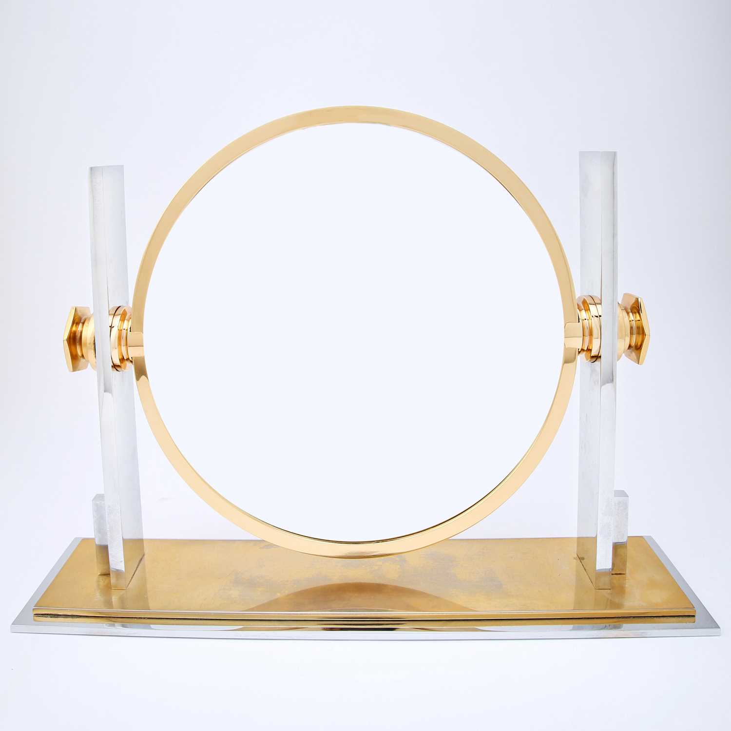 Lot 204 - Karl Springer Polished Brass and Steel Vanity Mirror