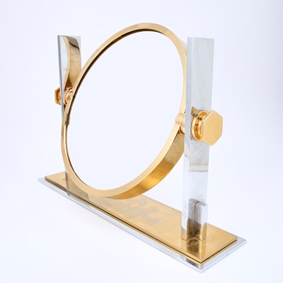 Lot 204 - Karl Springer Polished Brass and Steel Vanity Mirror