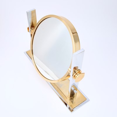 Lot 204 - Karl Springer Polished Brass and Steel Vanity Mirror