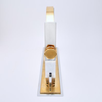 Lot 204 - Karl Springer Polished Brass and Steel Vanity Mirror