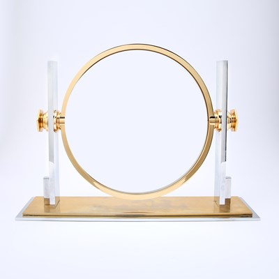 Lot 204 - Karl Springer Polished Brass and Steel Vanity Mirror