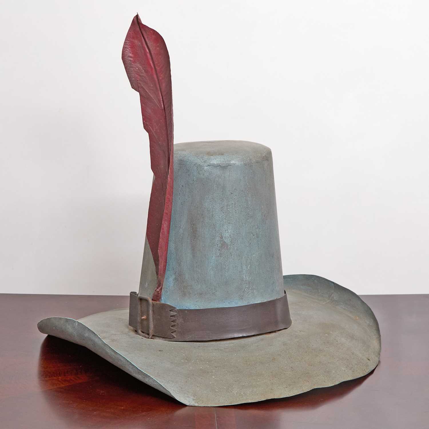 Lot 318 - Large Painted Metal Model of a Hat with Feather