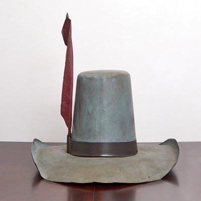 Lot 318 - Large Painted Metal Model of a Hat with Feather