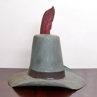 Lot 318 - Large Painted Metal Model of a Hat with Feather