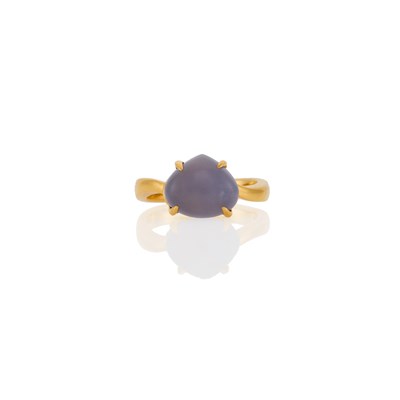 Lot 1197 - Bulgari Gold and Cabochon Chalcedony Ring
