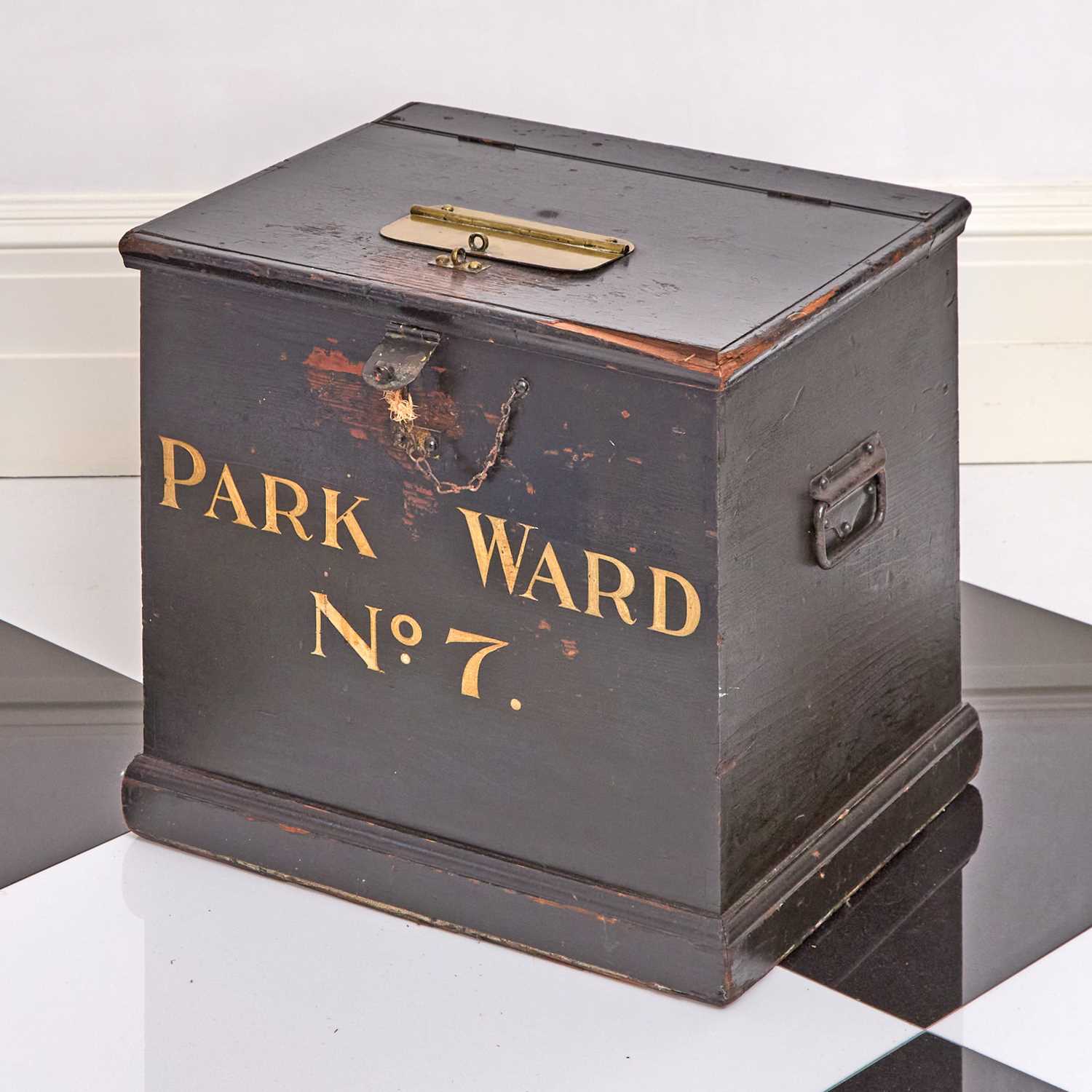 Lot 282 - English Black Painted Wood Voting Box