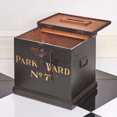 Lot 282 - English Black Painted Wood Voting Box