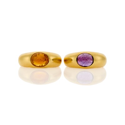 Lot 1199 - Tiffany & Co. Two Gold, Cabochon Citrine and Amethyst Rings