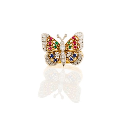 Lot 1195 - Gold, Platinum and Gem-Set Butterfly Ring