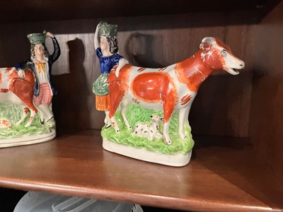 Lot 218 - Pair of English Staffordshire Pottery Figures with Cows