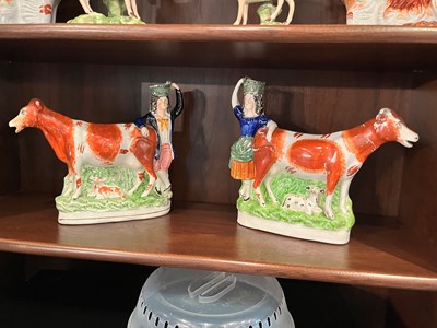 Lot 218 - Pair of English Staffordshire Pottery Figures with Cows