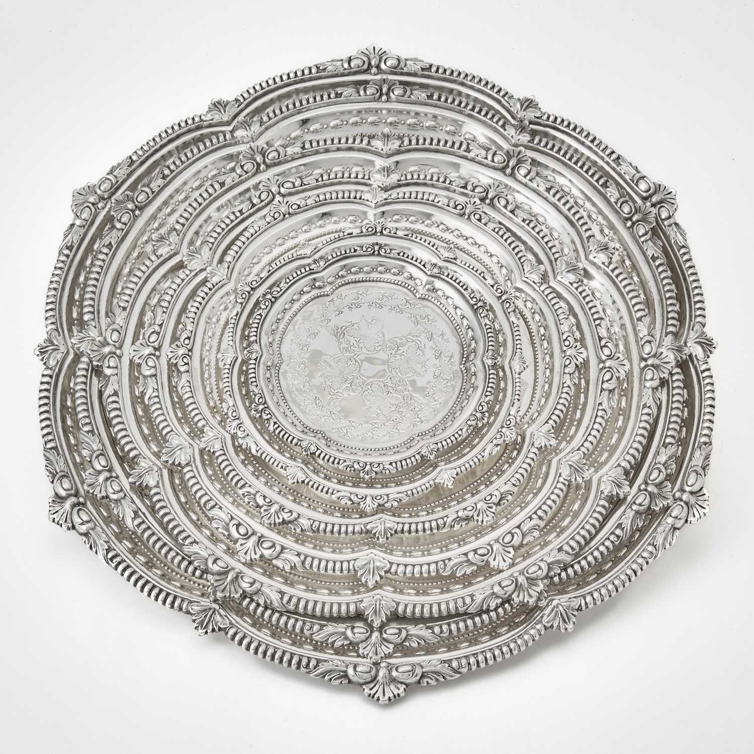 Lot 122 - Graduated Set of Seven Silver Plated Serving Trays and Salvers