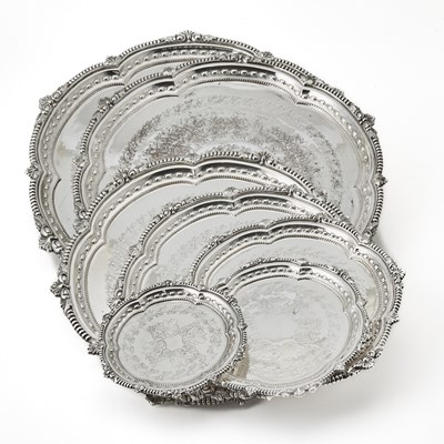 Lot 122 - Graduated Set of Seven Silver Plated Serving Trays and Salvers