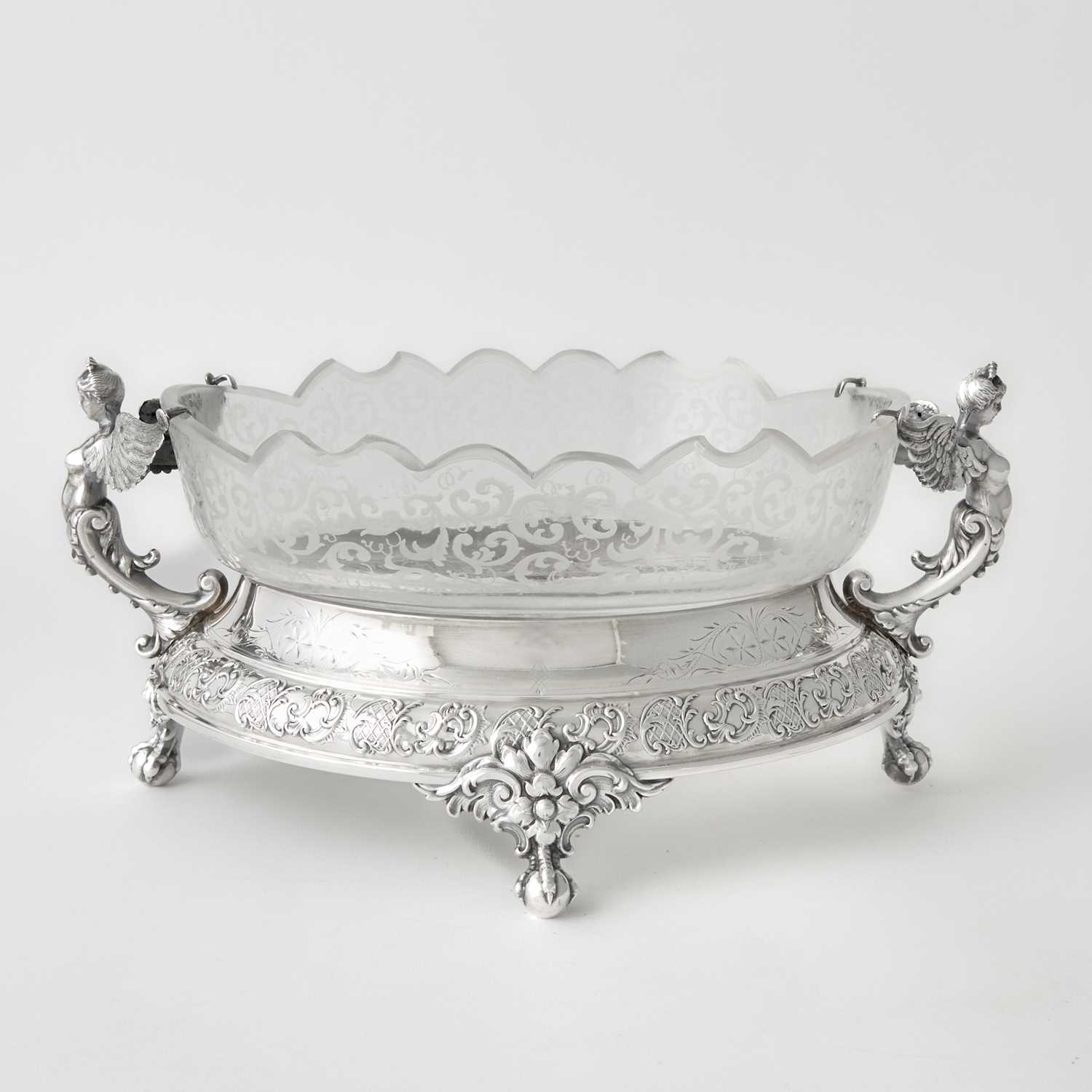 Lot 99 - A Continental Silver-Plated Metal and Mirrored Glass Plateau