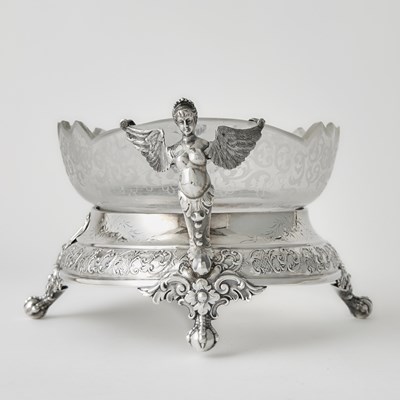 Lot 99 - A Continental Silver-Plated Metal and Mirrored Glass Plateau
