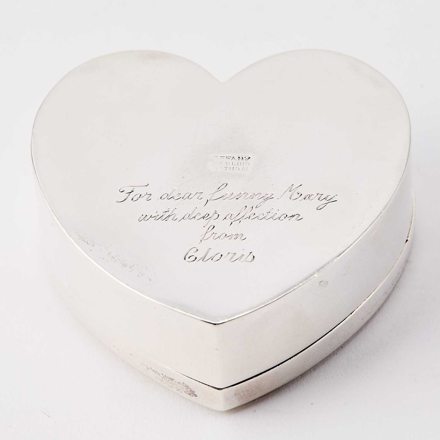 Lot 107 - Tiffany & Co. Heart Shaped Sterling Silver Box, Gifted from Cloris Leachman