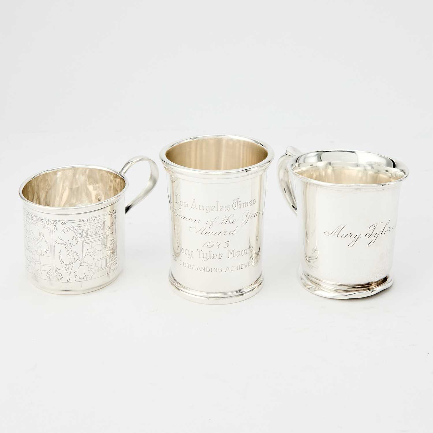 Lot 109 - Three Sterling Silver Child's Cups, one Engraved "Mary Tyler Moore"