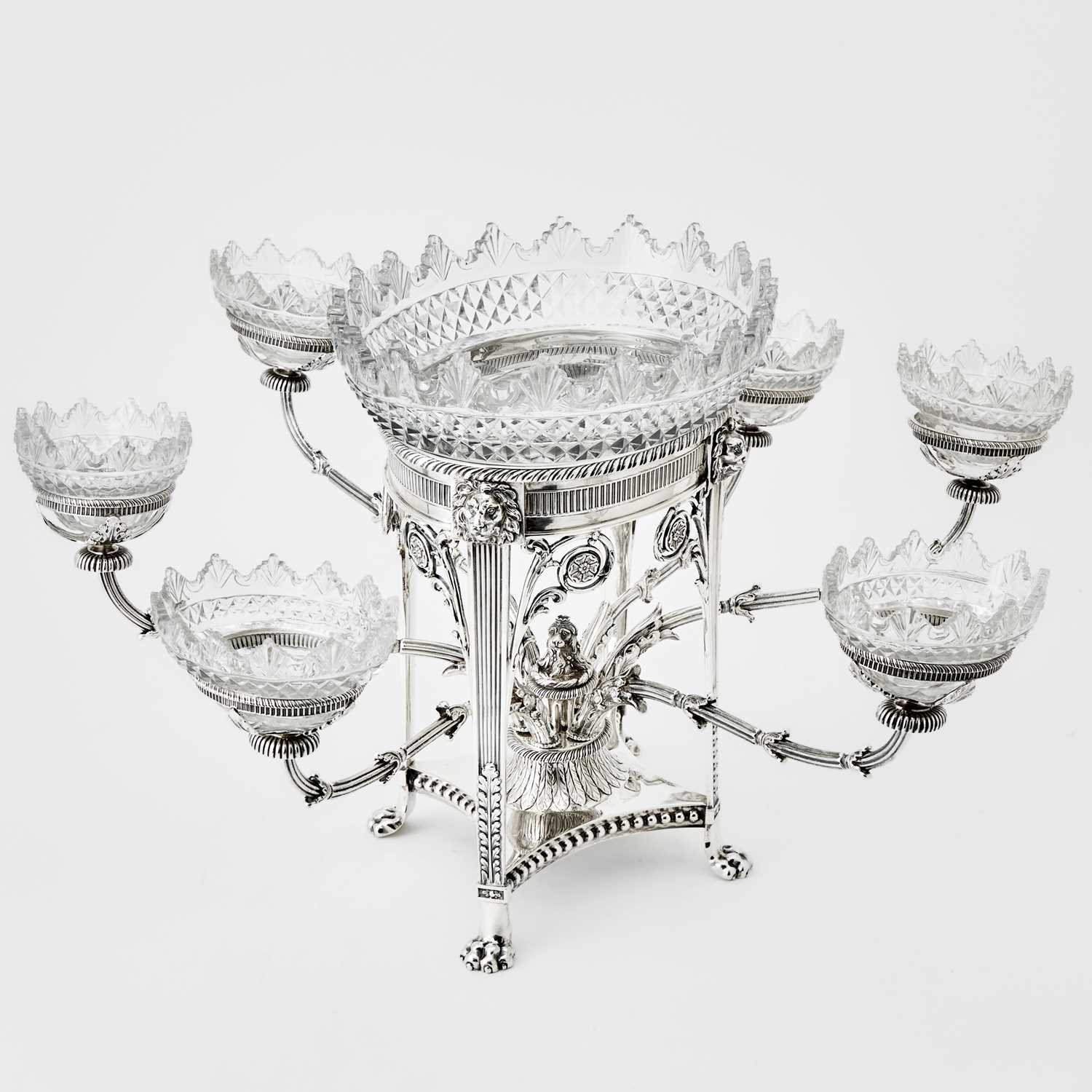 Lot 113 - George III Sterling Silver and Cut Glass Epergne