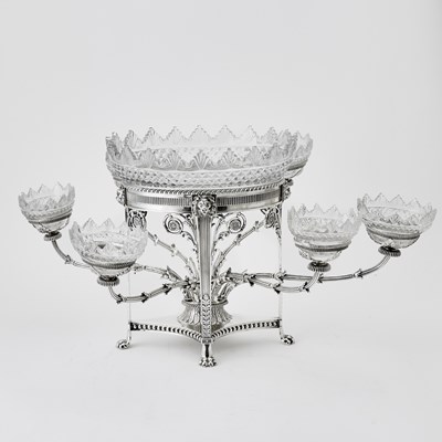 Lot 113 - George III Sterling Silver and Cut Glass Epergne