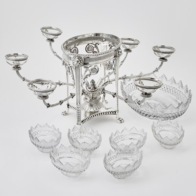 Lot 113 - George III Sterling Silver and Cut Glass Epergne