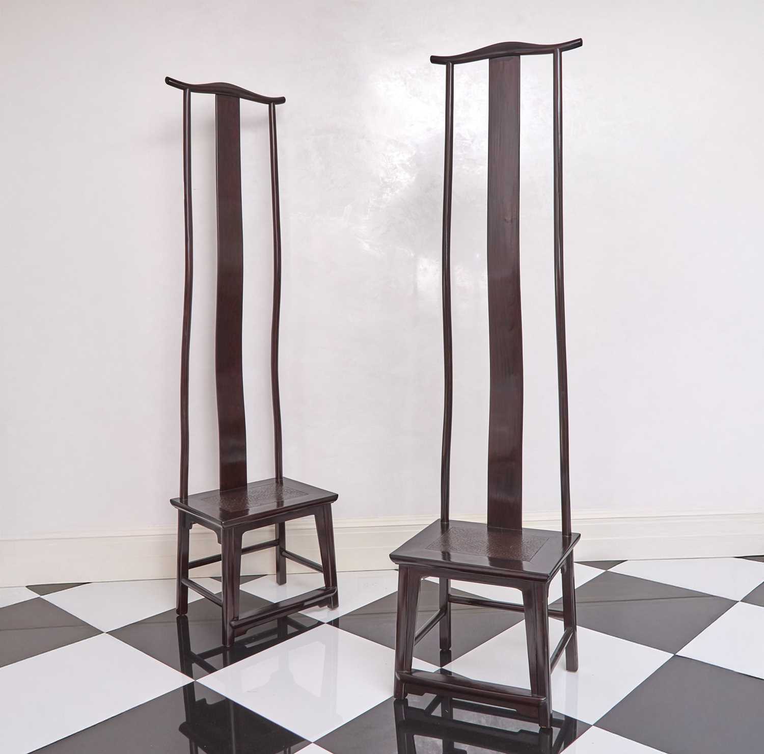 Lot 162 - Pair of Chinese Ebonized Hardwood Tall-Back Side Chairs