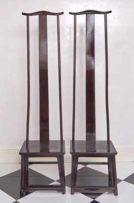 Lot 162 - Pair of Chinese Ebonized Hardwood Tall-Back Side Chairs