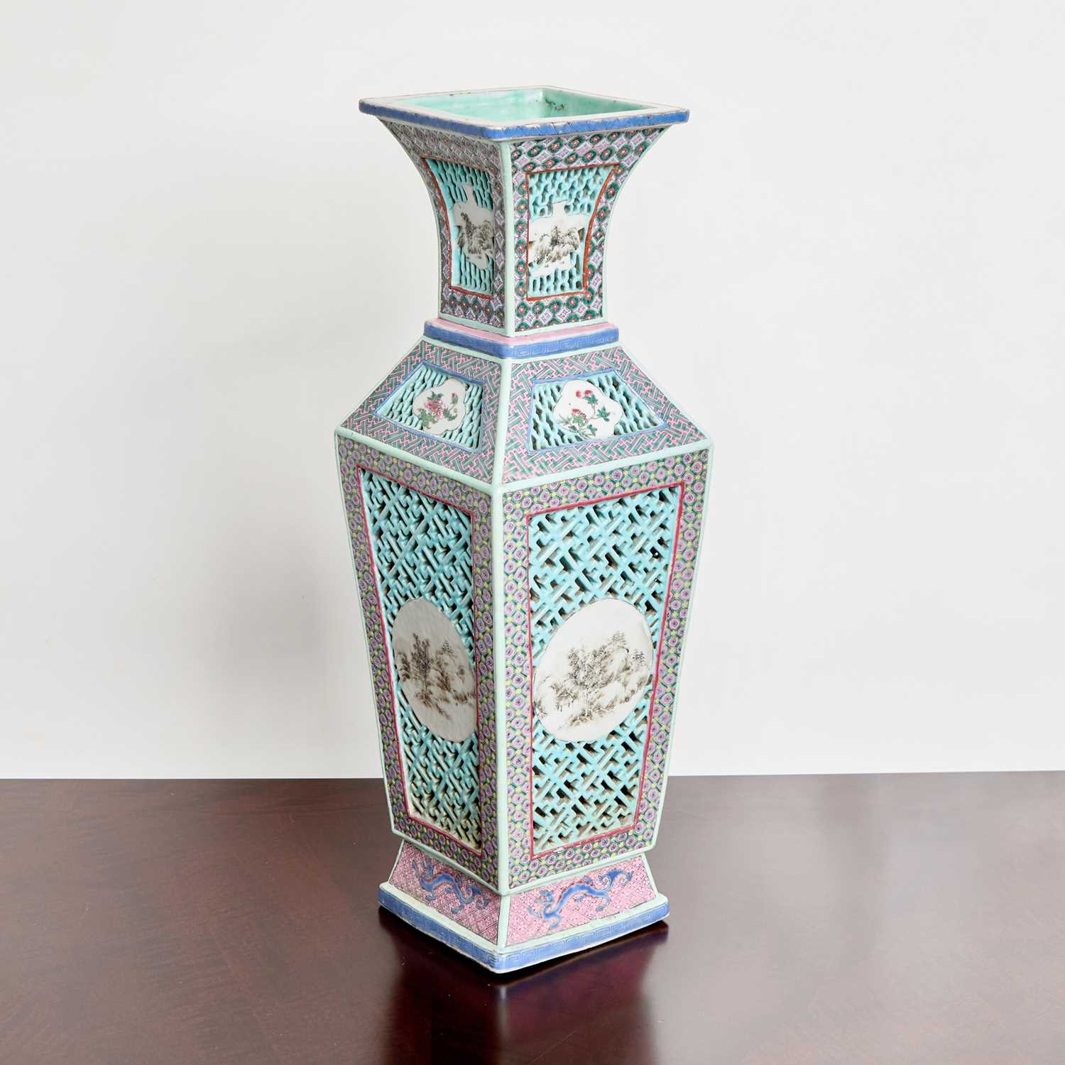 Lot 157 - Chinese Pierced Famille Rose Porcelain Vase