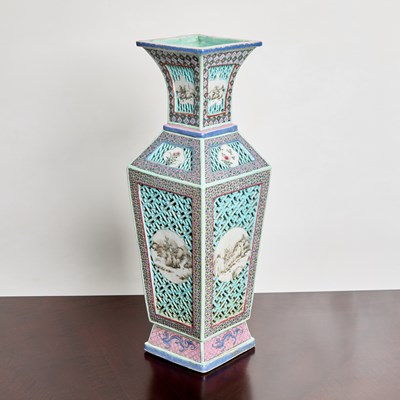 Lot 157 - Chinese Pierced Famille Rose Porcelain Vase