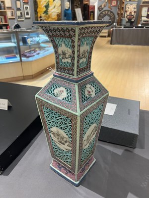 Lot 157 - Chinese Pierced Famille Rose Porcelain Vase