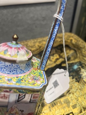 Lot 154 - Chinese Canton Enamel Teapot with Four Cups