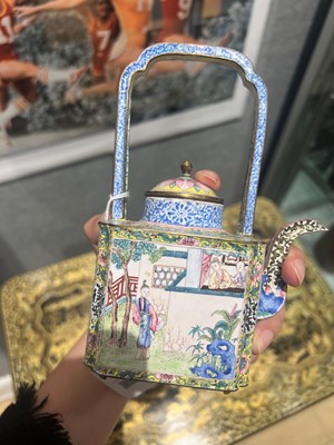 Lot 154 - Chinese Canton Enamel Teapot with Four Cups