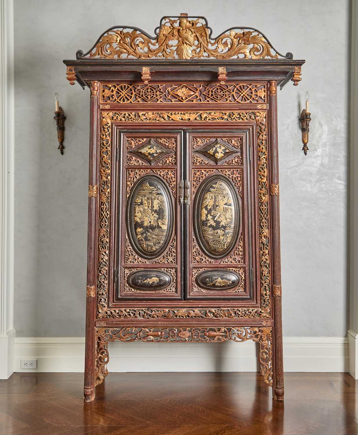 Lot 153 - Parcel Gilt Lacquered Chinese Wood Cabinet