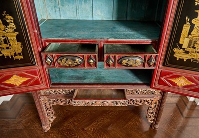 Lot 153 - Parcel Gilt Lacquered Chinese Wood Cabinet