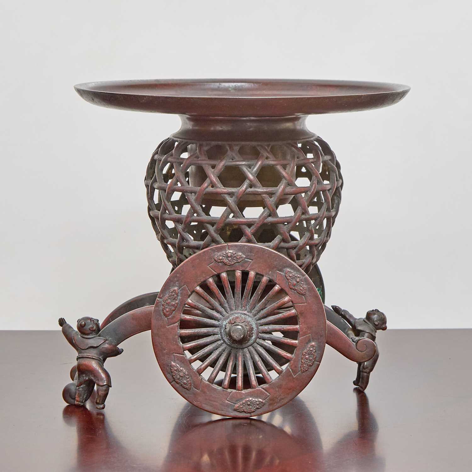 Lot 173 - Japanese Bronze Wagon-Form Ikebana Pot