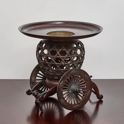 Lot 173 - Japanese Bronze Wagon-Form Ikebana Pot