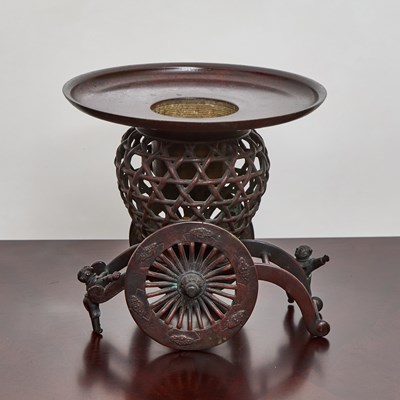 Lot 173 - Japanese Bronze Wagon-Form Ikebana Pot